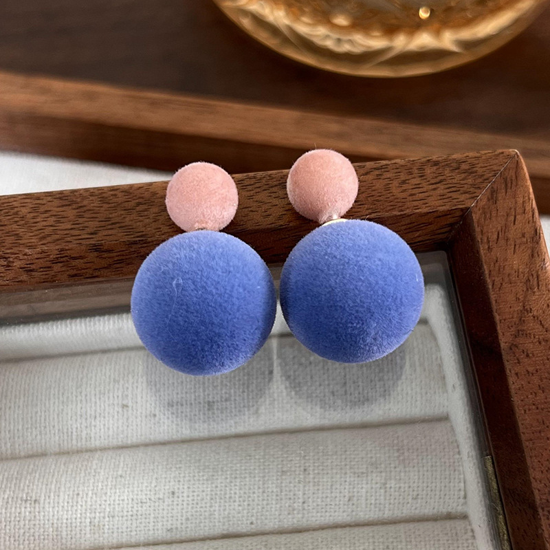 컬러 블록 플로킹 볼 스터드 귀걸이