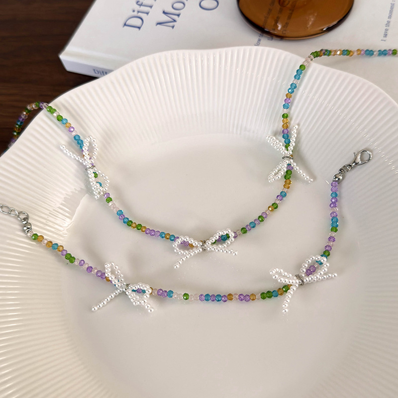 Pastel İnci Fiyonk Kolye Bileklik Seti