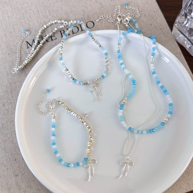 Collana con Fiocco Perle e Perline Blu