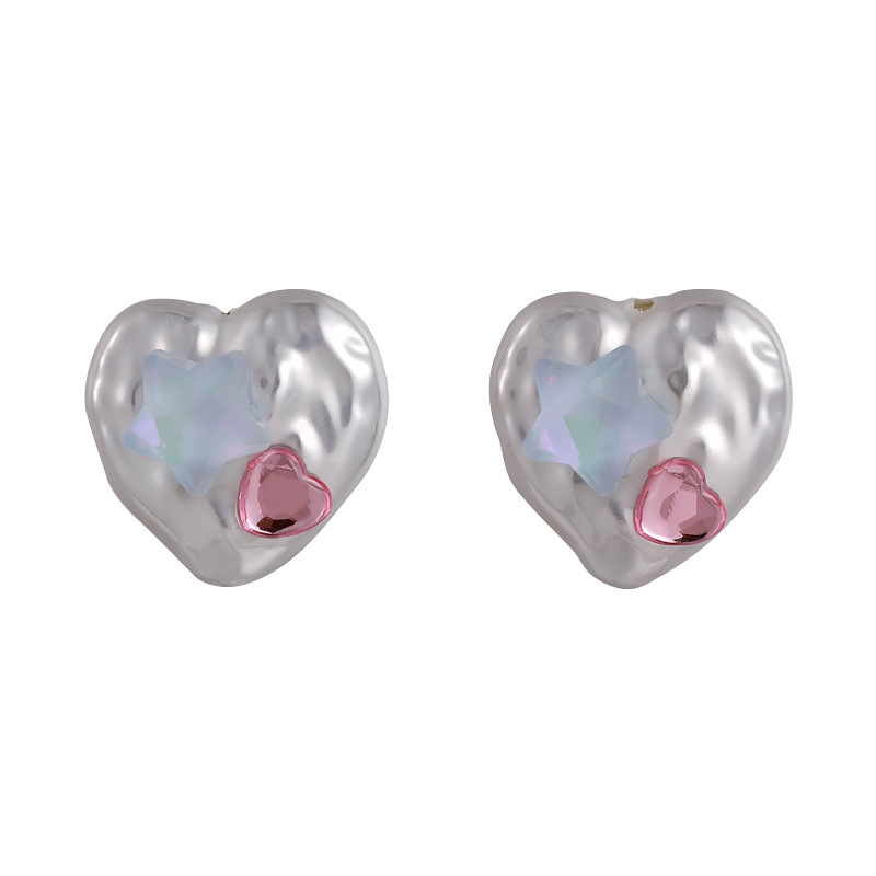 Orecchini a Bottone con Cuore, Stella e Farfalla in Cristalli Colorati