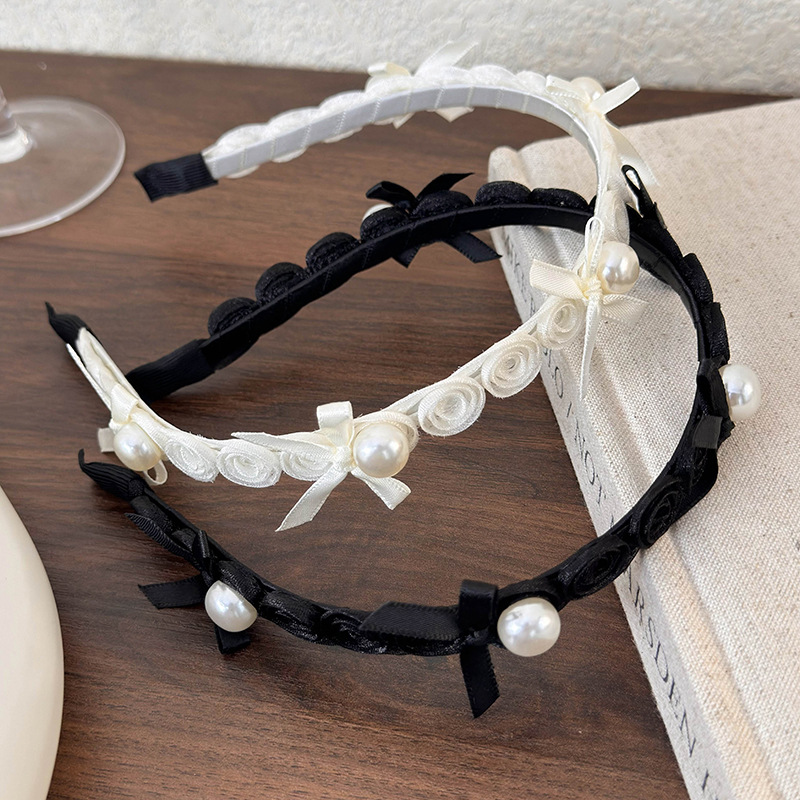 Тонкая повязка для волос в стиле балет с цветочным бантом из жемчуга