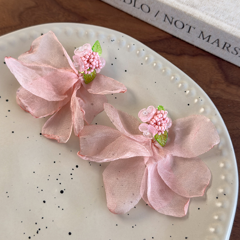 Orecchini Floreali in Chiffon Rosa Bohemien