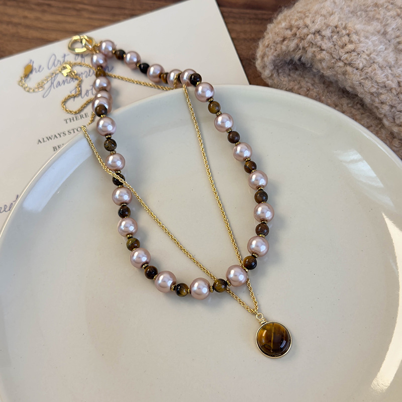 Retro Geometryczna Imitacja Perłowej Naszyjnik