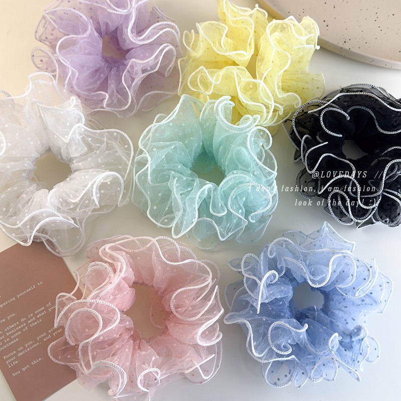 Siateczkowe Gumki do Włosów w Kropki z Falbankami