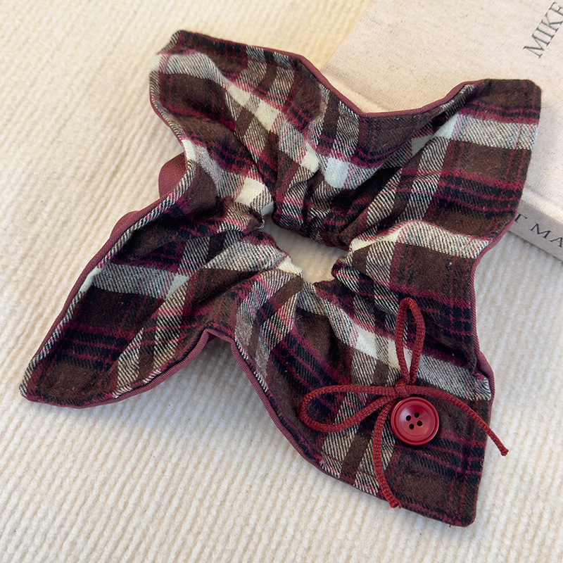 Set Bandă de Păr și Scrunchy Retro cu Model Caro și Fundă