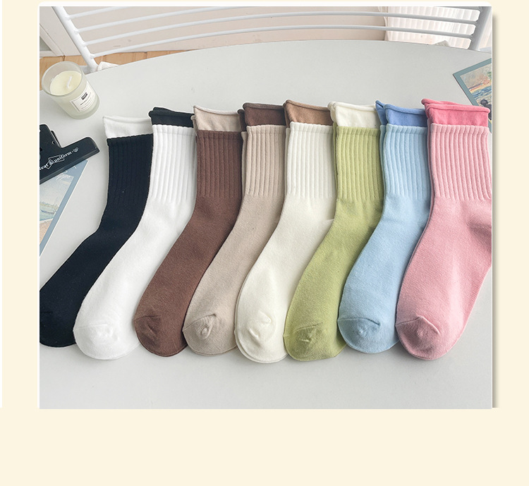 Meias Mid-Calf com Punho Duplo em Ribo