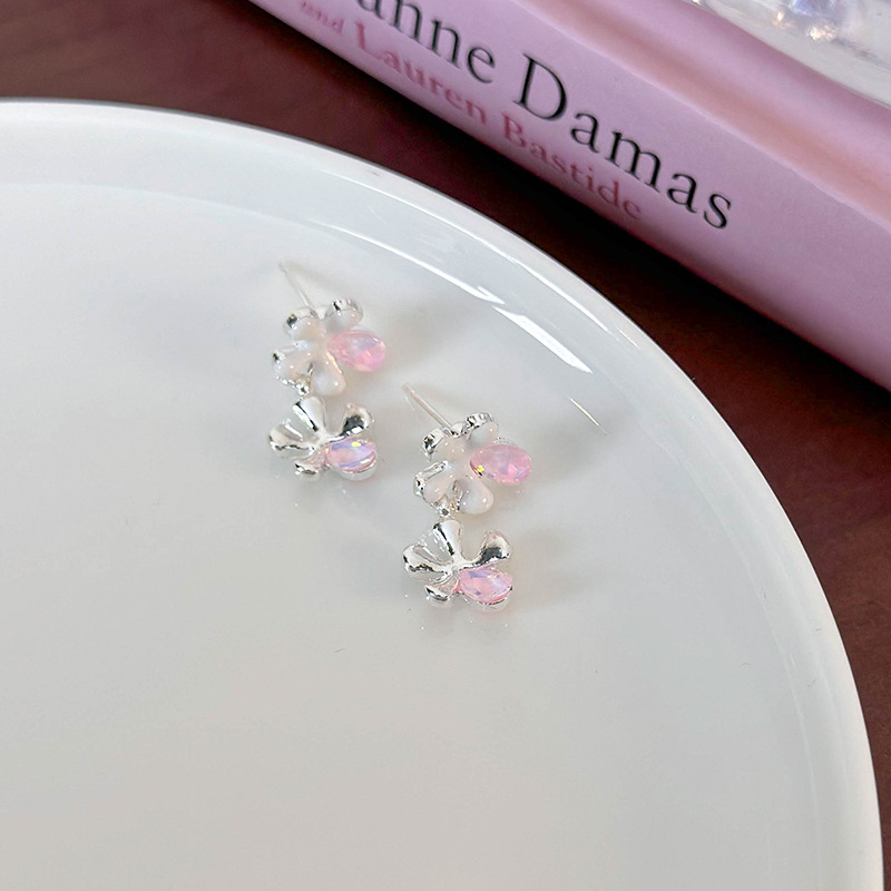 Рожеві Кришталеві Сережки-Квіти
