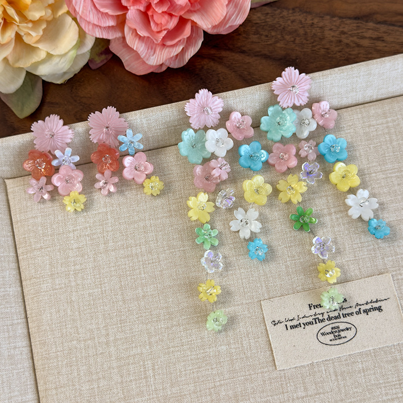 플라워 비즈 술 귀걸이