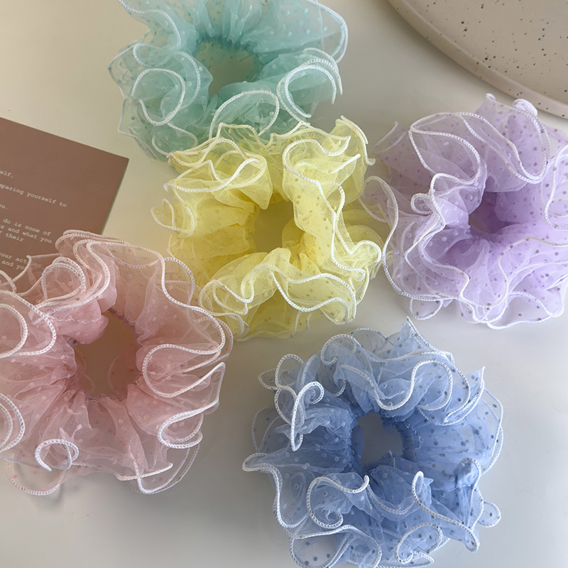 Siateczkowe Gumki do Włosów w Kropki z Falbankami