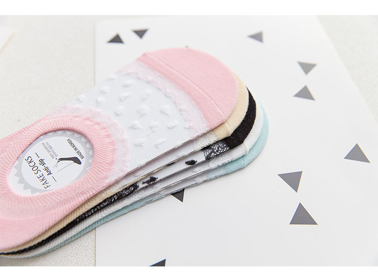 ถุงเท้าไม่โผล่ลายเมชผ้าลายลูกไม้