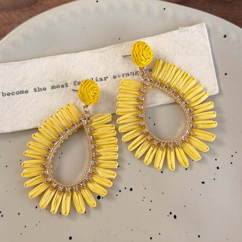 Openwork Raffia Teardrop Earrings