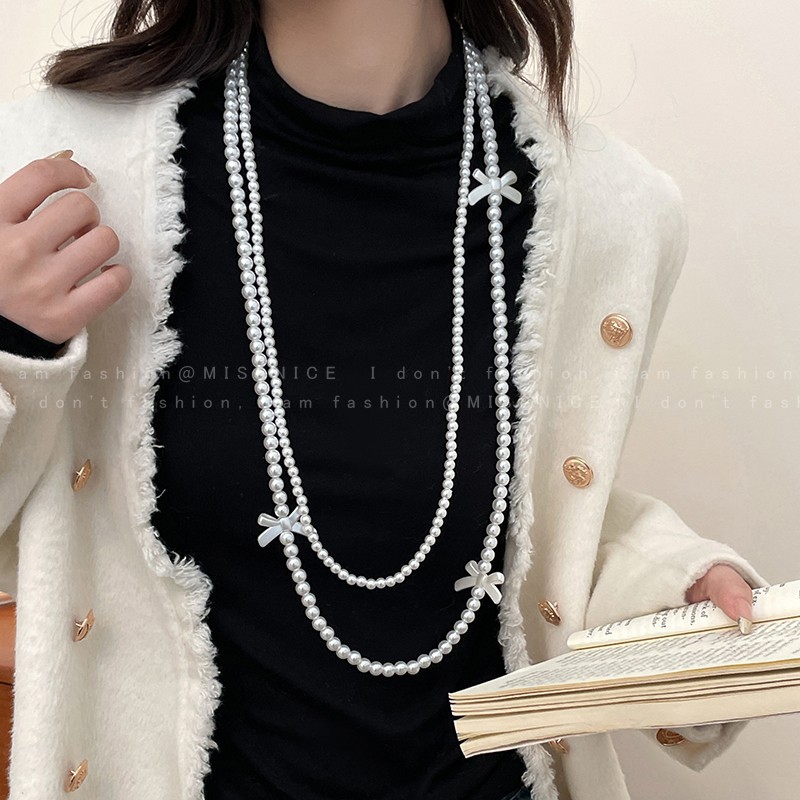 Collana Doppio Strato con Fiocco e Perle