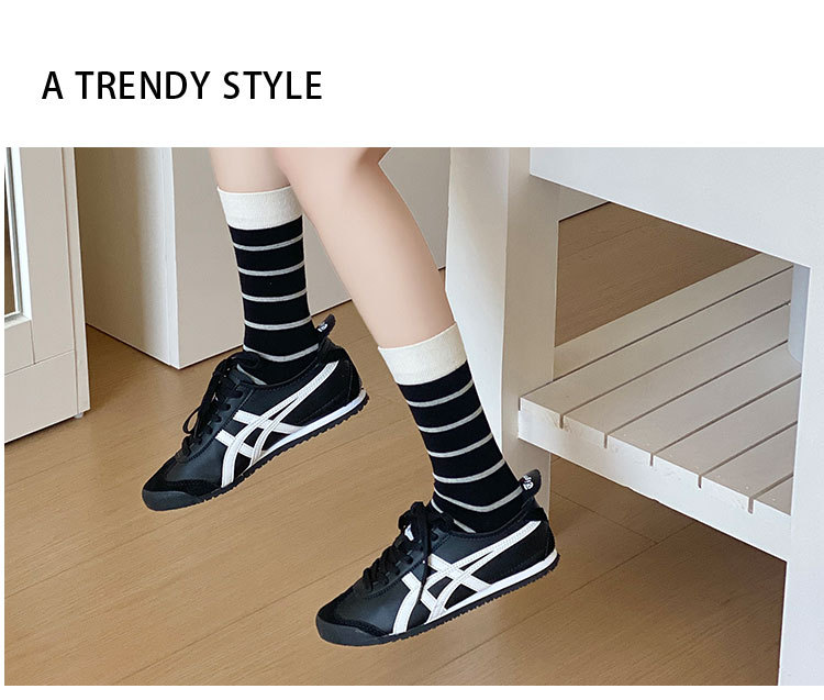 Meias Mid-Calf com Bloco de Cor Listradas para Mulher