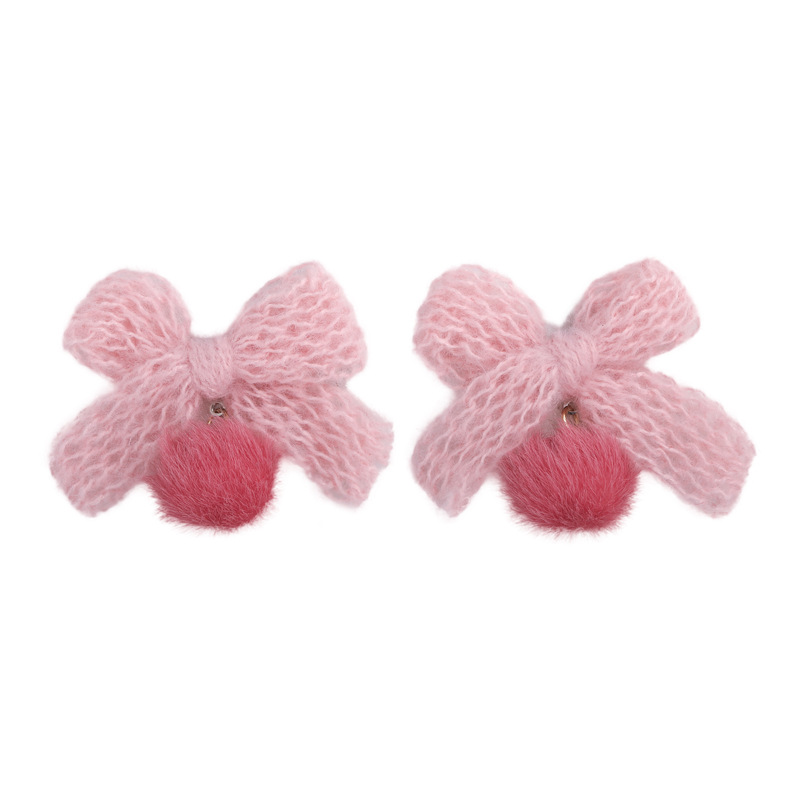 Knit Bow Pom Pom Earrings