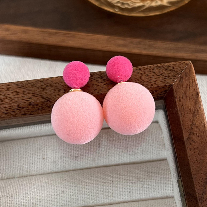 컬러 블록 플로킹 볼 스터드 귀걸이