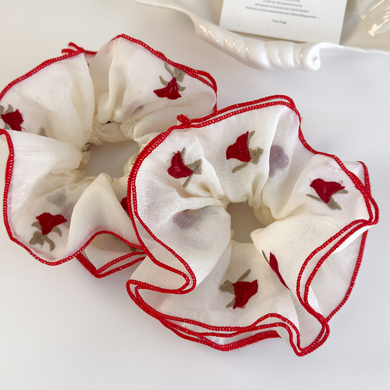 Κόκκινο Κορδόνι Μαλλιών με Κεντημένο Τριαντάφυλλο