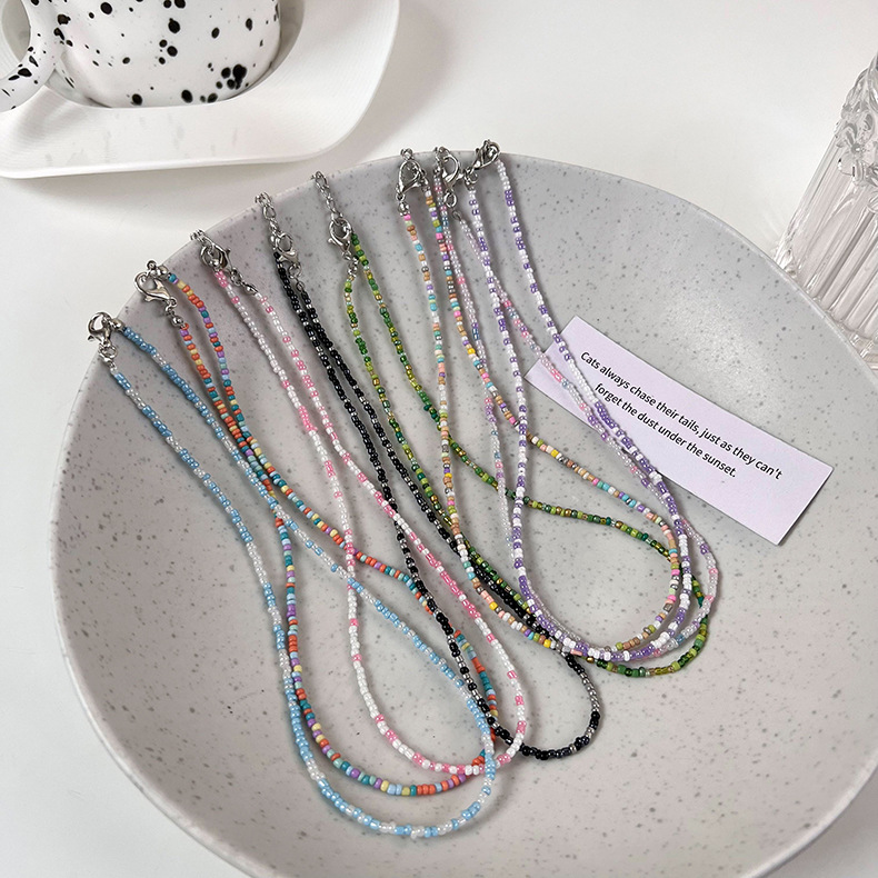 파스텔 컬러 비즈 펄 레이어드 네크리스