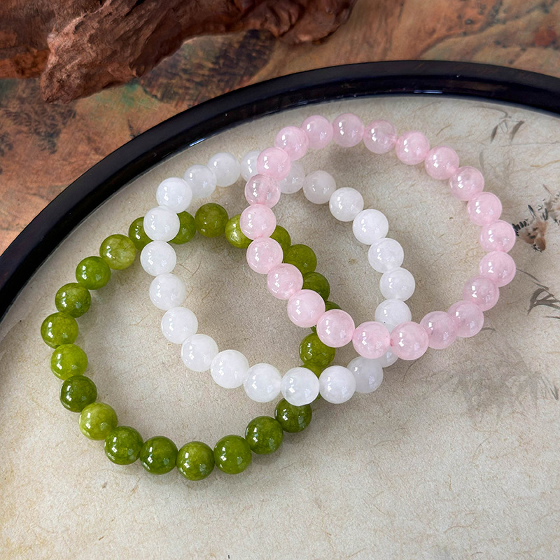 สร้อยข้อมือลูกปัดหินสีสันหลากหลายแบบห่วงเดี่ยว