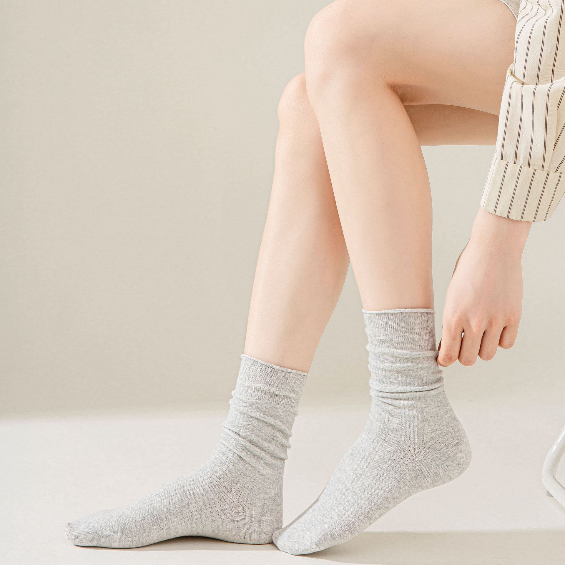 Meias de Algodão com Riscas para Mulher