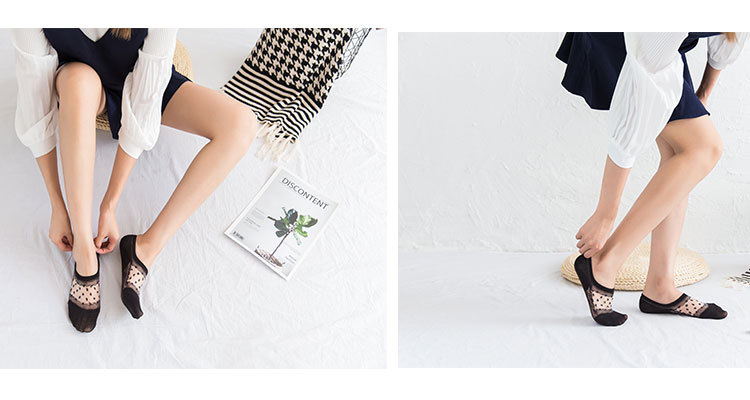 ถุงเท้าไม่โผล่ลายเมชผ้าลายลูกไม้