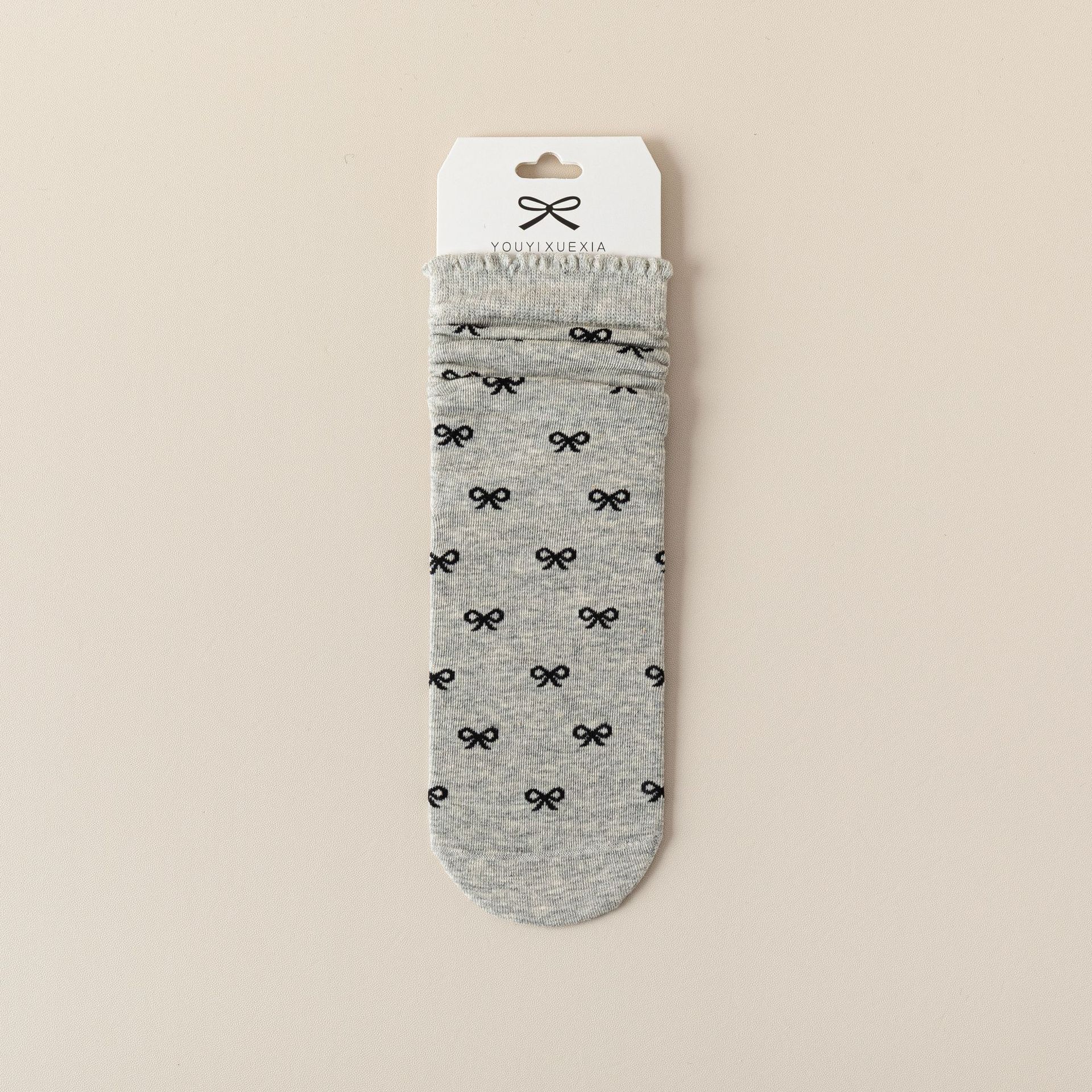 Meias Mid-Calf Sem Costura com Laço de Renda