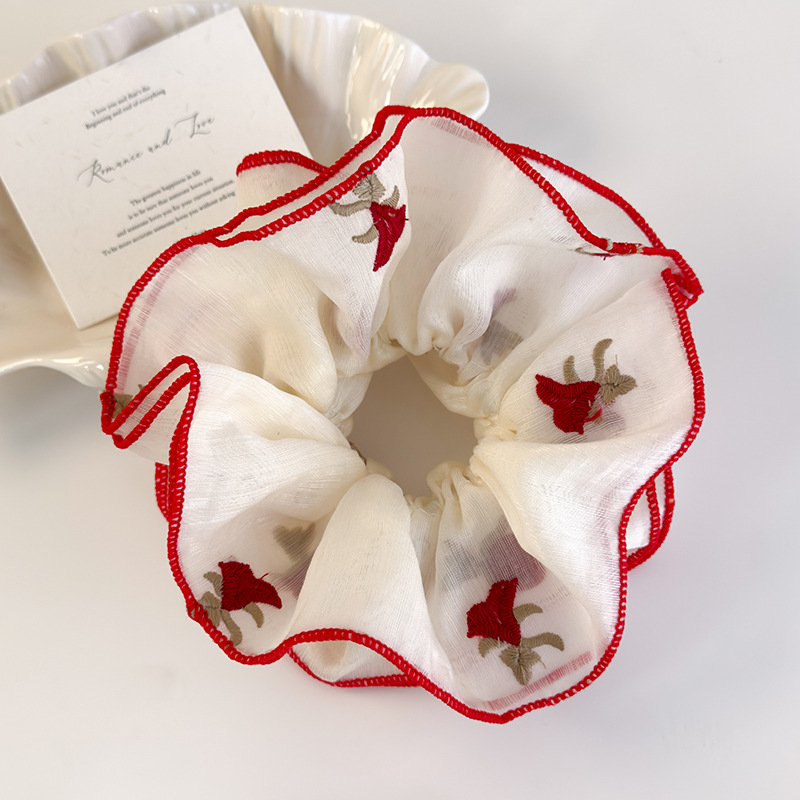 Κόκκινο Κορδόνι Μαλλιών με Κεντημένο Τριαντάφυλλο