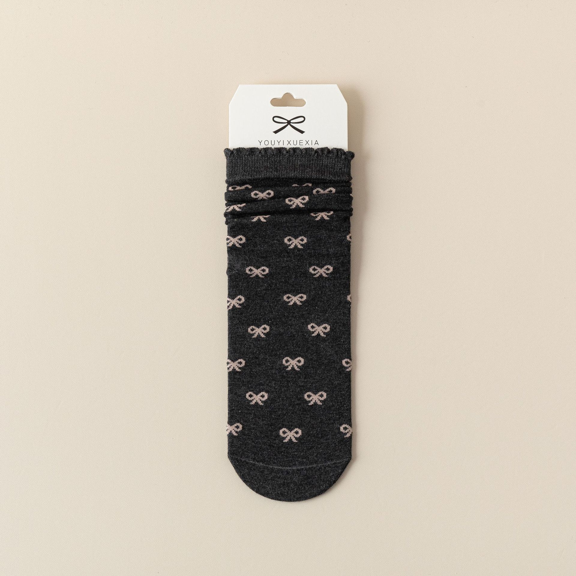 Meias Mid-Calf Sem Costura com Laço de Renda