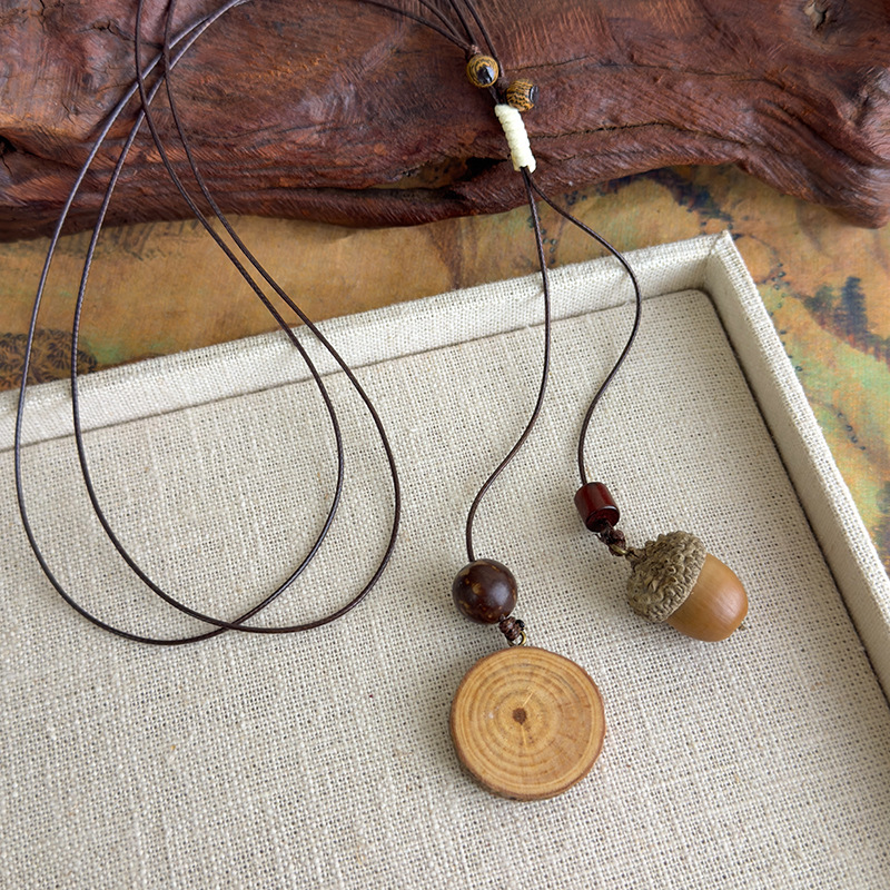 Довгий Восковий Мотузковий Намисто з Жолудем