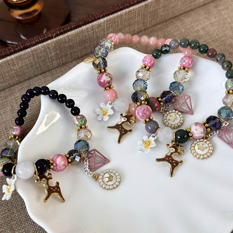 Богемный Браслет с Цветами, Оленем, Жемчугом и Кристаллами