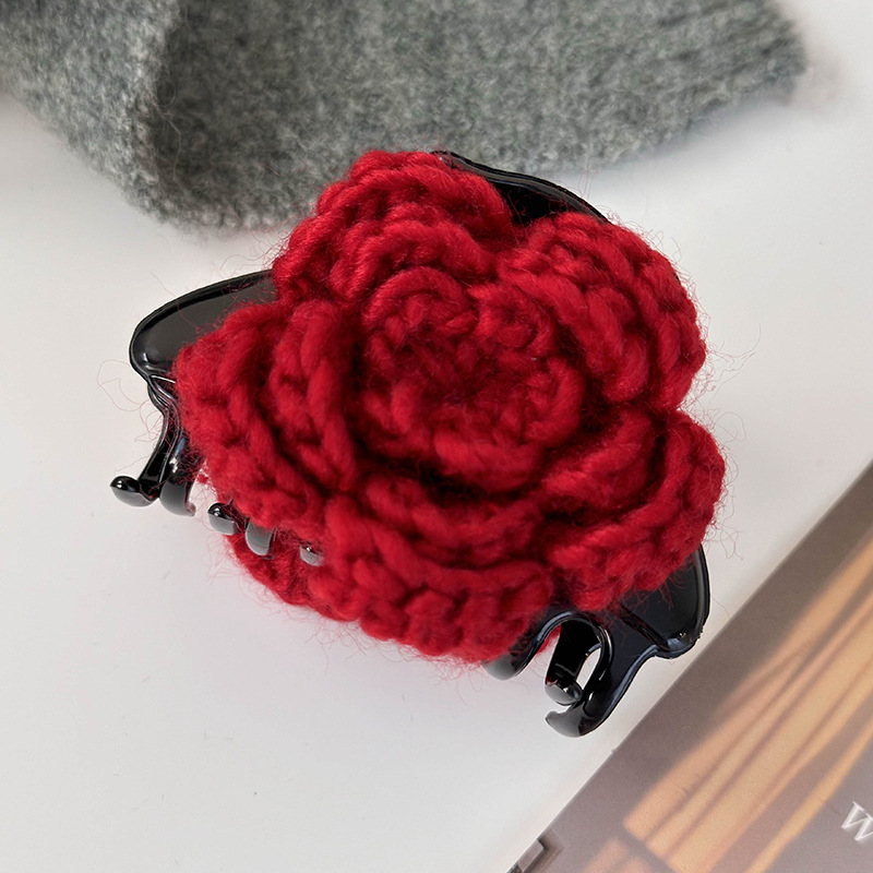 Set Ac de Păr și Bandă Elastică cu Trandafir Roșu Tricotat