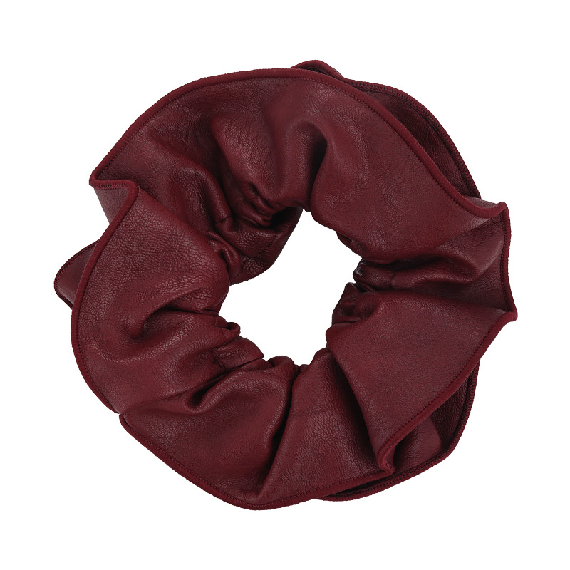 Röd Läder Dubbelskikts Scrunchie