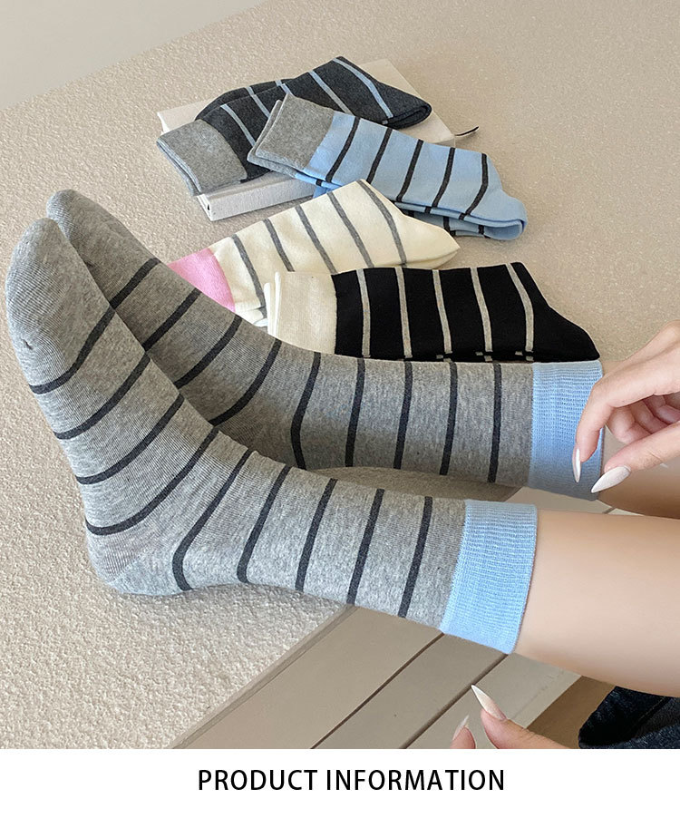 Meias Mid-Calf com Bloco de Cor Listradas para Mulher