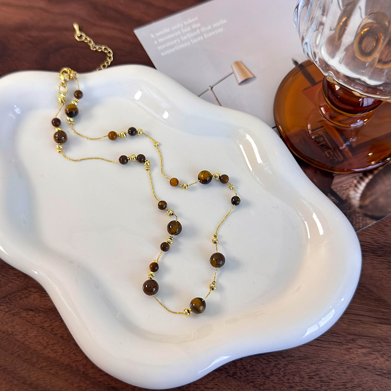 Collier ras de cou double couche œil de tigre