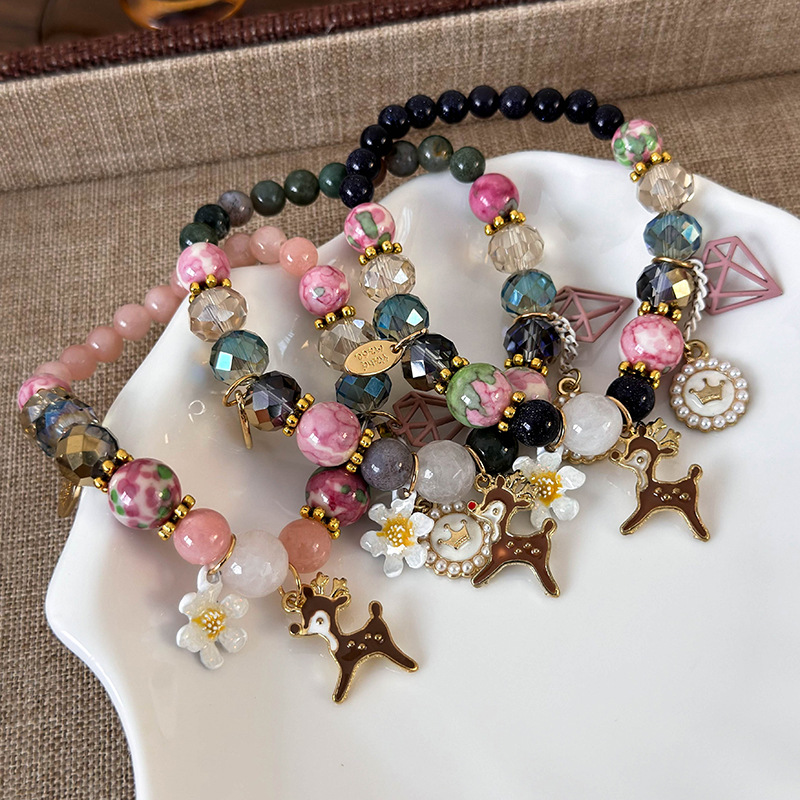 Богемный Браслет с Цветами, Оленем, Жемчугом и Кристаллами