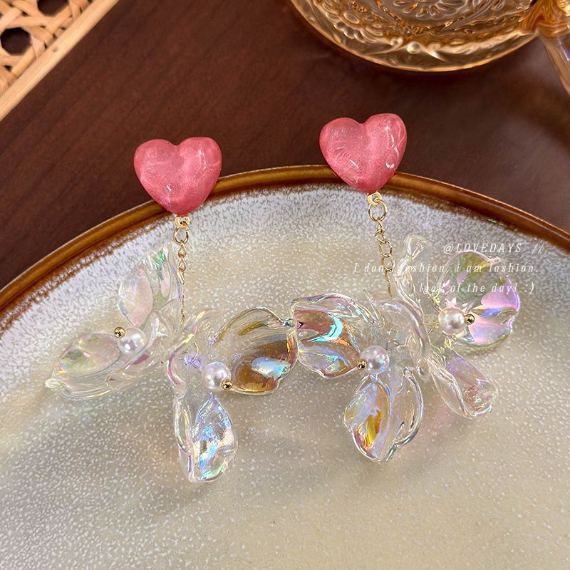 أقراط حورية البحر القزحية قلب زهرة