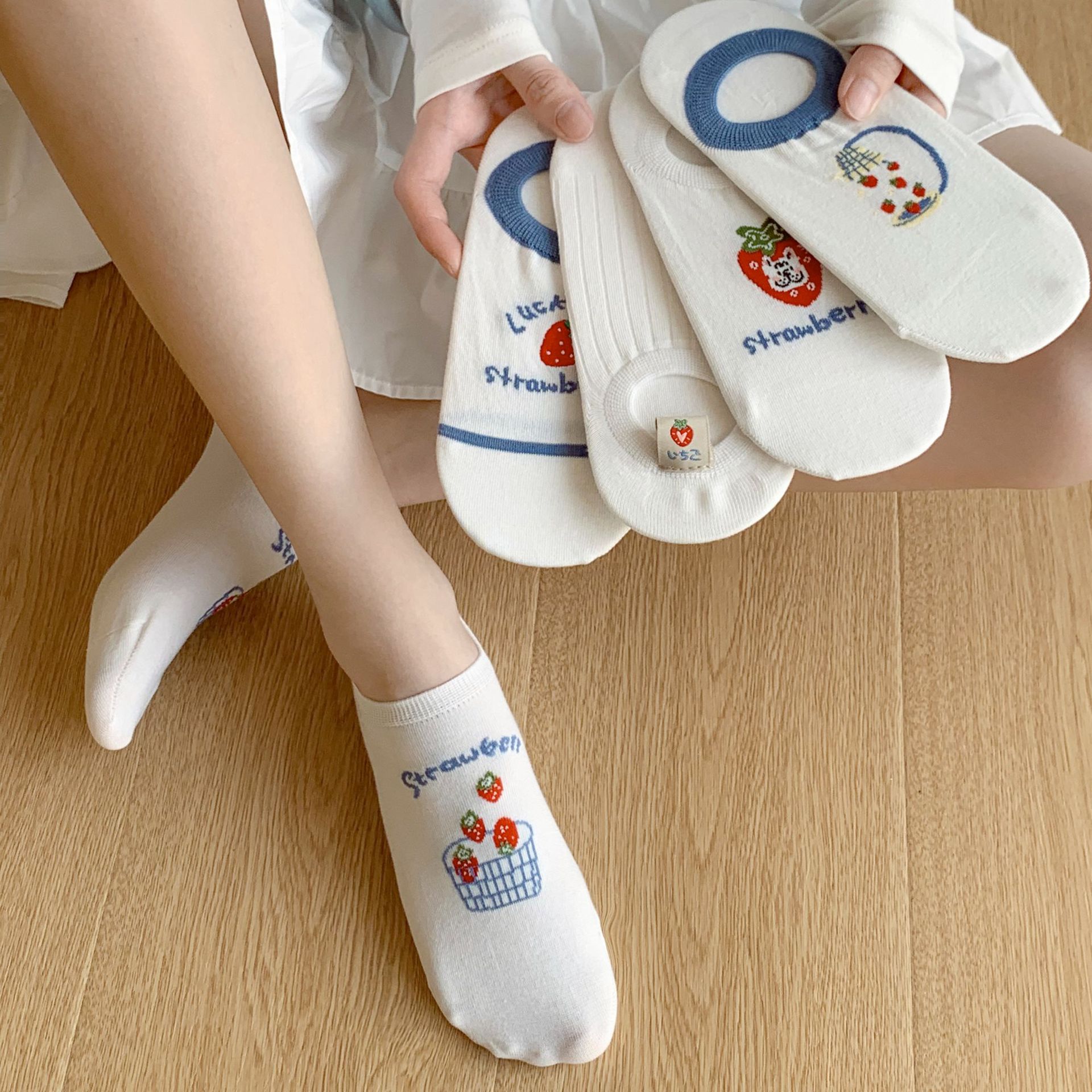 과일 패턴 여성용 발목 양말