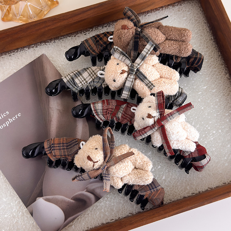 Fundă Tartan și Ursuleț Banana Agrafă de Păr