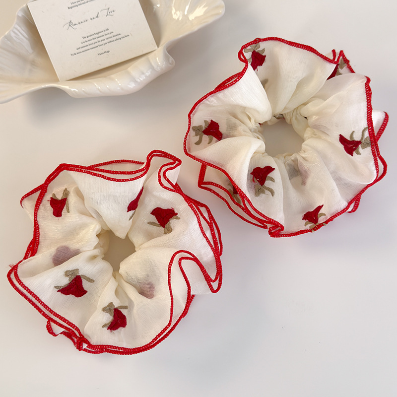 Κόκκινο Κορδόνι Μαλλιών με Κεντημένο Τριαντάφυλλο