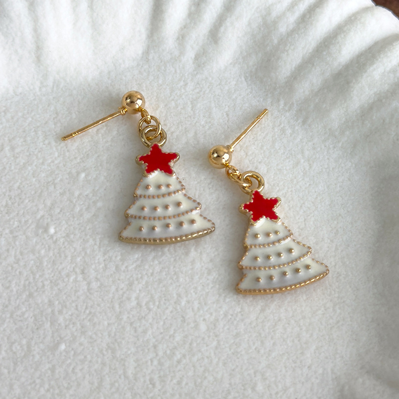Сережки-гвоздики з ялинкою з емалі