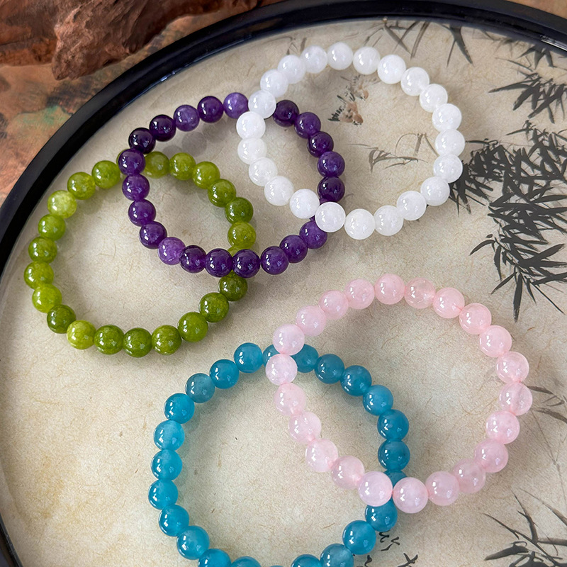 สร้อยข้อมือลูกปัดหินสีสันหลากหลายแบบห่วงเดี่ยว