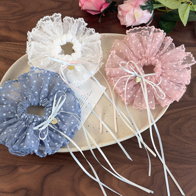 Scrunchy Πριγκίπισσας με Δαντέλα και Φιόγκκο Polka Dot