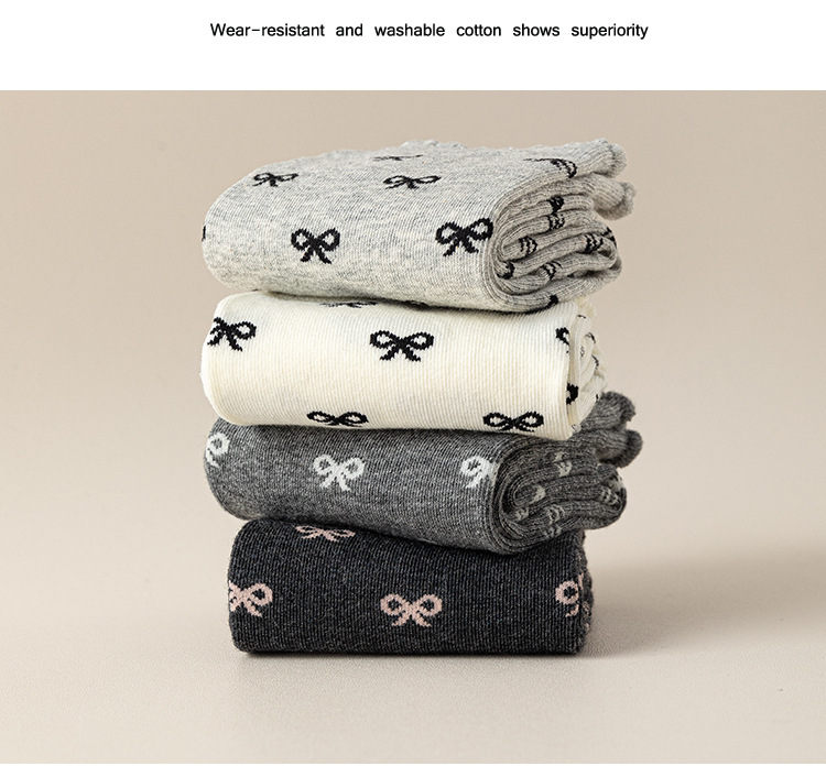 Meias Mid-Calf Sem Costura com Laço de Renda