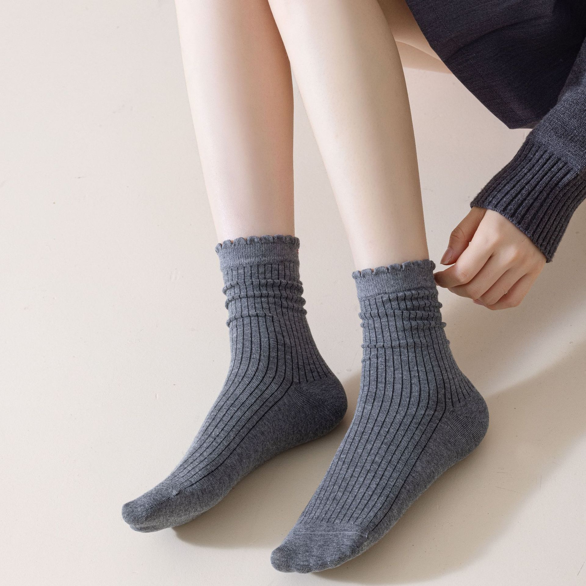 Meias Tombadas com Borda Folhos para Mulher