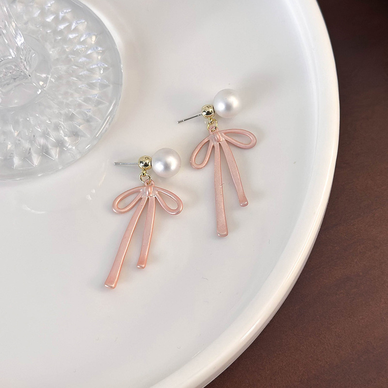 Pendientes de Perla Rosa con Lazo