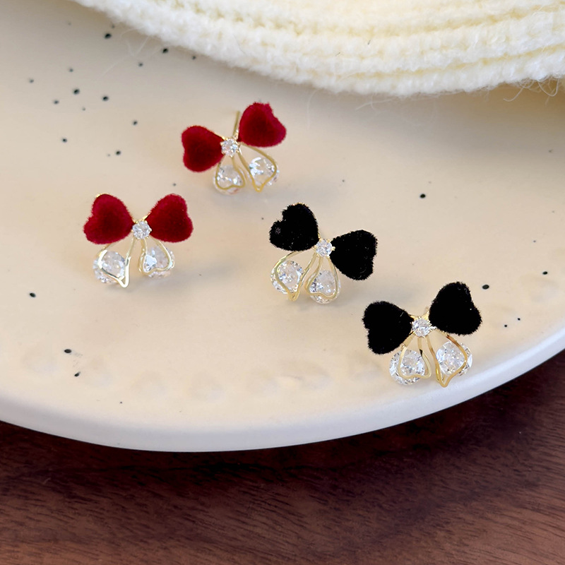 하트 리본 지르코니아 귀걸이