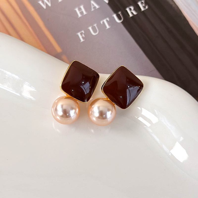 스퀘어 펄 드롭 귀걸이