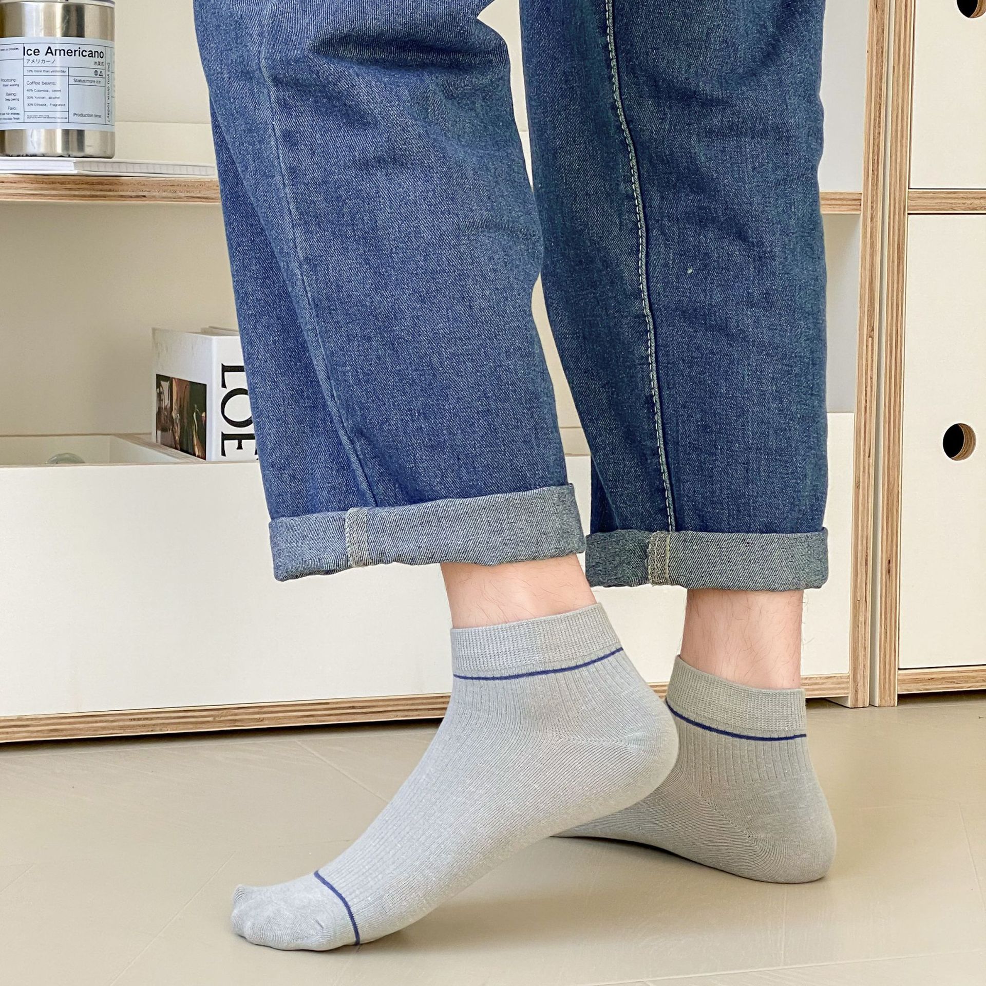 Ανδρικές ριγέ βαμβακερές κάλτσες χωρίς ορατότητα