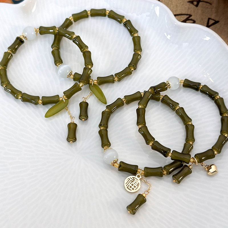 대나무 매듬 캣츠아이 비즈 팔찌