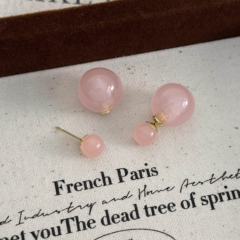 Orecchini Sfera Doppia Faccia Finto Giada Rosa Pesca