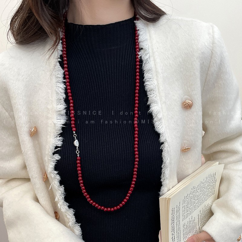 Burgundy Pearl Beaded Necklace
